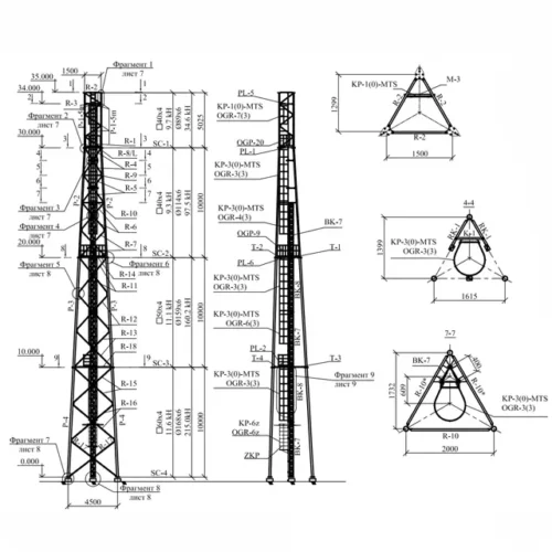Антенная опора (башня связи) ST35 Н=35,0 метров