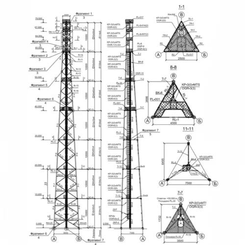 Антенная опора (башня связи) ST70 Н=70,0 метров